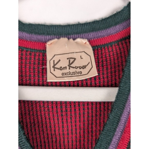 Vtg Wool V Neck Sweater Men Green L Preppy Academia Grandpa Ivy Grunge Fisherman - Picture 6 of 10